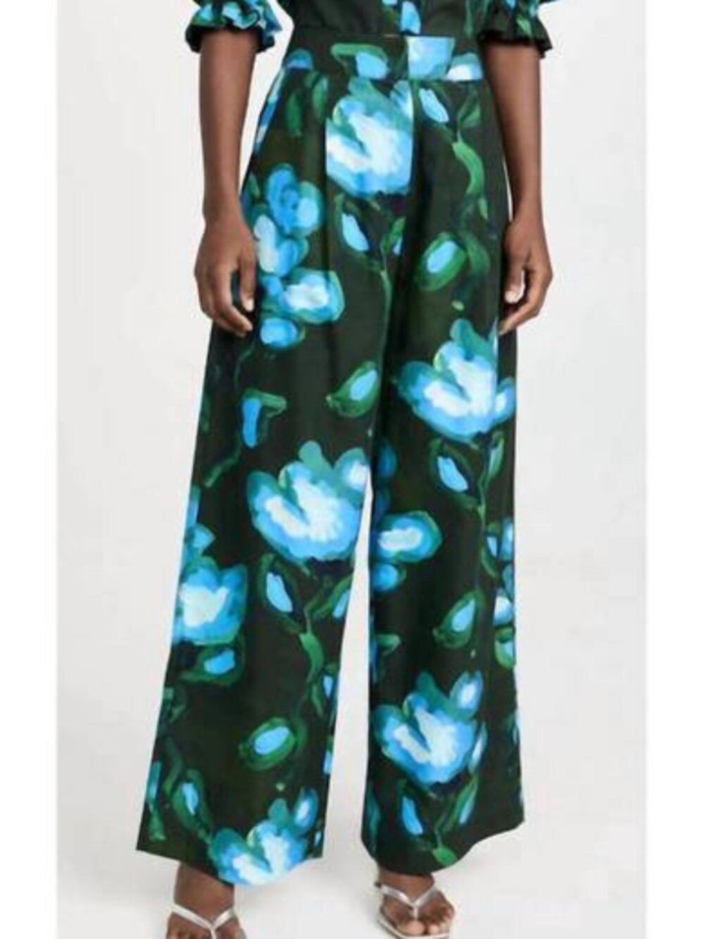 De Loreta Panca Wide Leg Pants Recuerdos Verde Floral Size M